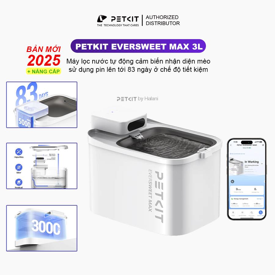 Máy lọc nước cho chó mèo PETKIT Eversweet Max 3L - Dùng pin sạc 5000mAh phiên bản quốc tế kết nối app